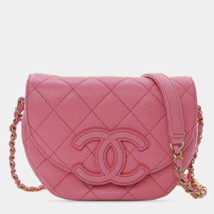 Pre Owned Chanel Pink Mini Quilted Caviar CC Messenger Flap