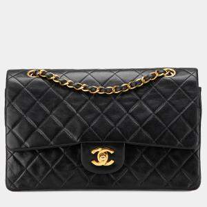 Pre Owned Chanel Black Medium Classic Lambskin Double Flap
