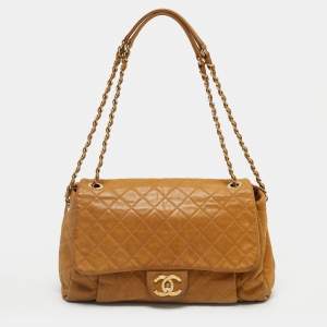 Pre Owned Chanel Beige Quilted Leather Coco Pleats Flap Bag