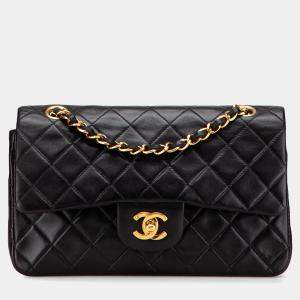 Pre Owned Chanel Black Small Classic Lambskin Double Flap