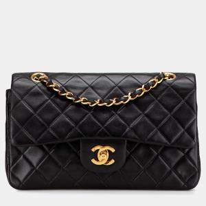 Pre Owned Chanel Black Small Classic Lambskin Double Flap
