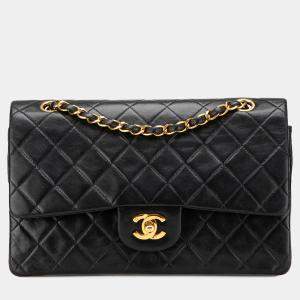 Pre Owned Chanel Black Medium Classic Lambskin Double Flap