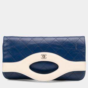 Pre Owned Chanel Blue Small Bicolor Aged Calfskin 31 Pouch