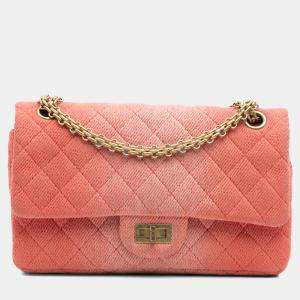 Pre Owned Chanel Orange Reissue 2.55 Quilted Denim Ombre Double Flap 225