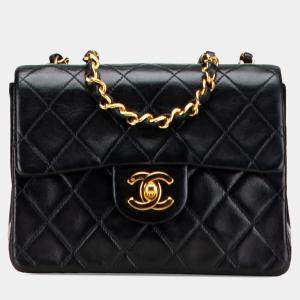 Pre Owned Chanel Black Mini Square Classic Lambskin Single Flap