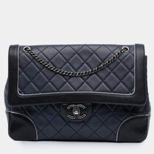 Pre Owned Chanel Paris-Salzburg Jumbo Bicolor Quilted Lambskin Tyrolean Flap
