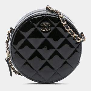 Pre Owned Chanel Black Quilted Patent Round As Earth Crossbody