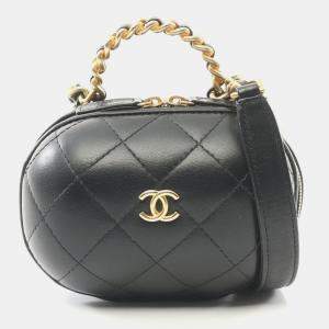 Pre Owned Chanel CC Bubble Black Lambskin Quilted Vanity Case With Chain 
