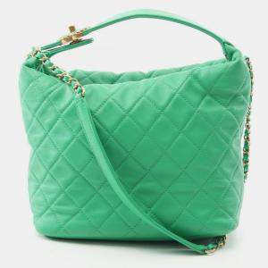 Pre Owned Chanel Perfect Meeting Small Green Lambskin Hobo Bag