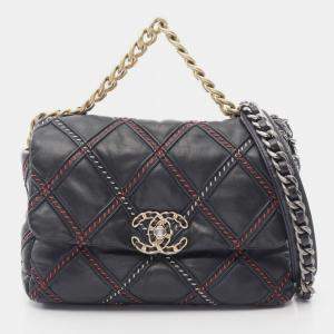 Pre Owned حقيبة كتف شانيل جلدية زرقاء داكنة 19