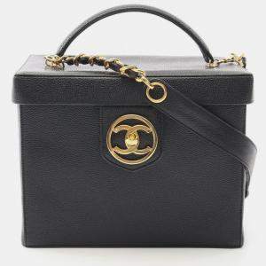 Pre Owned Chanel Coco Mark Black Leather Vanity Case