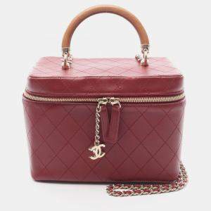 Pre Owned Chanel Vanity Case Bordeaux Leather Top Handle Shoulder Bag