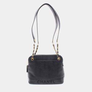Pre Owned Chanel Logo Black Leather Tote Bag