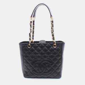 مملوكة مسبقًا Chanel CC Petite Shopping PST Black Leather Tote Bag