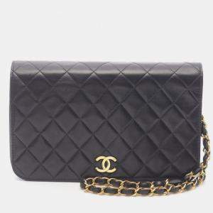 Pre Owned Chanel Full Flap Black Leather Shoulder Bag