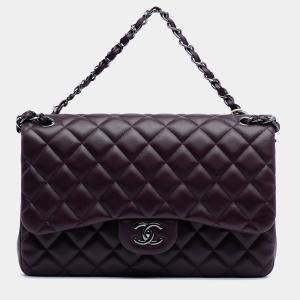 Pre Owned Chanel Purple Jumbo Classic Lambskin Double Flap
