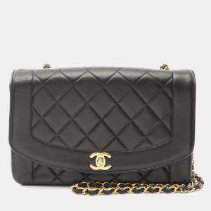 Pre Owned Chanel Diana Black Quilted Leather Flap Shoulder Bag