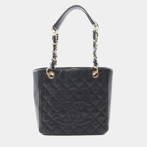 Pre Owned Chanel Petite Shopping PST Black Leather Tote Bag