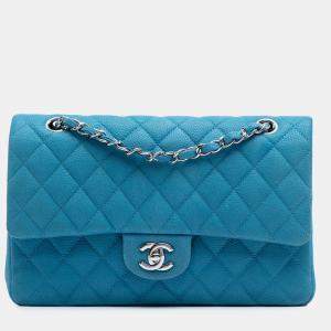 Pre Owned Chanel Blue Medium Classic Caviar Double Flap