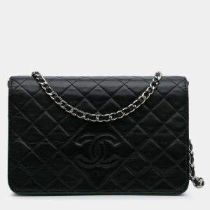 Pre Owned Chanel Black CC Quilted Lambskin Wallet On Chain