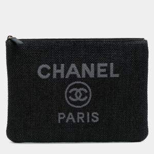 Pre Owned Chanel Black Medium Straw Deauville O Case Clutch