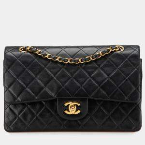 Pre Owned Chanel Black Medium Classic Lambskin Double Flap