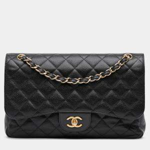 Pre Owned Chanel Black Jumbo Classic Caviar Double Flap
