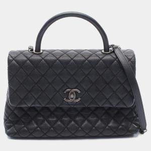 Pre Owned Chanel Coco Handle Black Leather Top Handle Bag