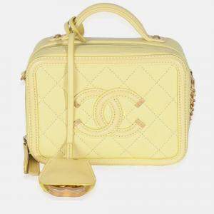 Pre Owned Chanel Yellow Quilted Caviar Small CC Filigree Vanity Case