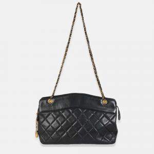 Pre Owned Chanel Vintage Black Quilted Lambskin Matelasse Chain Shoulder Bag