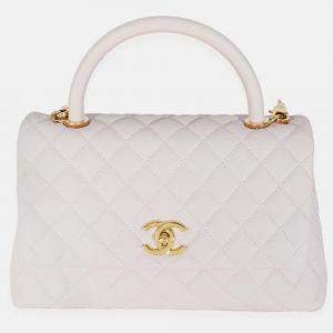 Pre Owned Chanel Light Purple Quilted Caviar Medium Coco Top Handle Bag