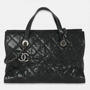 Pre Owned Chanel Black Distressed Quilted Caviar CC Crave Tote