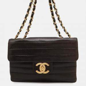 Pre Owned Chanel Mademoiselle Coco Mark Black Lambskin Chain Shoulder Bag 