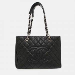 Pre Owned Chanel Chain Tote Bag With Coco Mark And Caviar Leather Matelasse Gst Shoulder Black