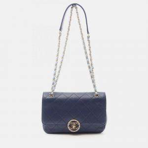 Pre Owned Chanel Chanel19 Matelasse Shoulder Bag Lambskin Leather Blue