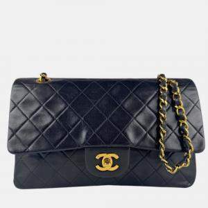 Pre Owned Chanel Double Flap Matelasse Shoulder Bag In Lambskin Black And Gold