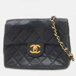 Pre Owned Chanel Mini Matelasse 18 Chain Shoulder Bag Black Lambskin