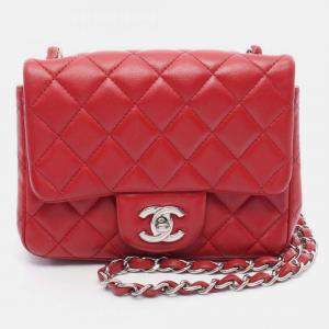 Pre Owned Chanel Mini Matelasse Shoulder Bag Leather Red