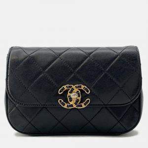 Pre Owned Chanel Waist Bag 19 Matelasse Coco Mark Leather Black