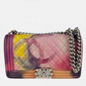 Pre Owned Chanel Boy Chanel Shoulder Bag Leather Metal Multicolor Silver