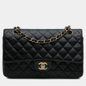 Pre Owned Chanel Black Medium Classic Caviar Double Flap