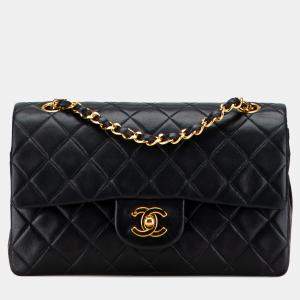 Pre Owned Chanel Black Small Classic Lambskin Double Flap