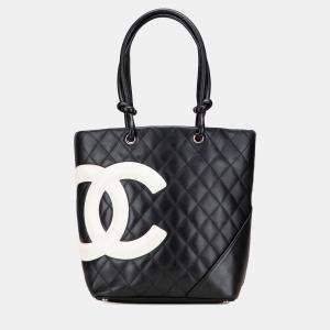 Pre Owned Chanel Black Medium Lambskin Cambon Ligne Tote
