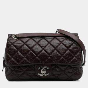 Pre Owned Chanel Burgundy Jumbo Quilted Aged Calfskin New Portobello Flap