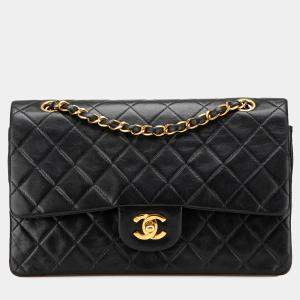 Pre Owned Chanel Black Medium Classic Lambskin Double Flap