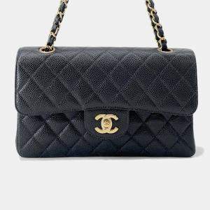 Pre Owned Chanel Matelasse W Flap W Black Caviar Leather Chain Shoulder Bag  23