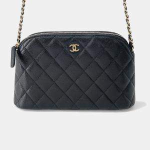 Pre Owned Chanel Matelasse Chain shoulder Bag Black Caviar Leather Size 20