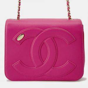 Pre Owned Chanel Big CC Logo Chain shoulder Pink Leather
