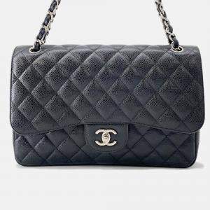 Pre Owned Chanel Matelasse W Flap Chain shoulder Black Caviar Leather Size 30