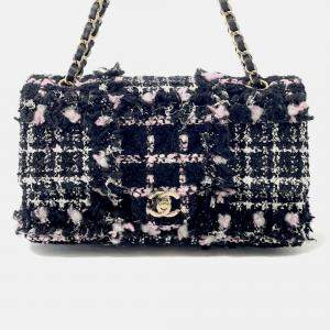 Pre Owned Chanel Matelasse Chain shoulder Bag Black/White/Pink Tweed Lambskin Sequins Size 25